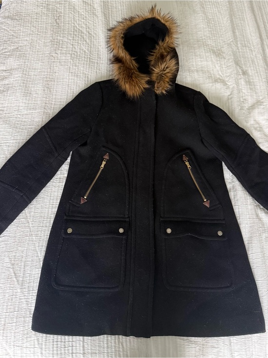 J. Crew Jackets & Blazers - J. Crew Black Wool Peacoat with Faux Fur Trim Hood